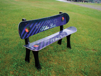 This clever bench design is made from recycled skis and snowboards.